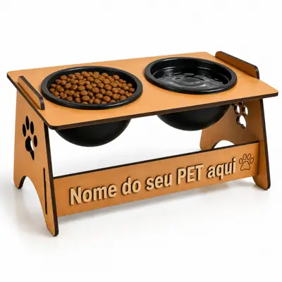 Foto do anúncio: Bebedouro Comedouro Elevado PERSONALIZADO para Gato e Cachorro MDF - Tigelas Plásticas
