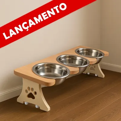 Foto do anúncio: COMEDOURO EM INOX TRIPLO PARA GATOS OU CACHORROS PEQUENOS