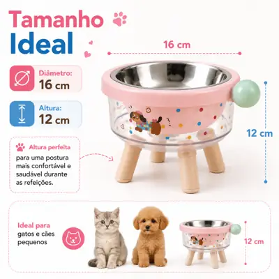 Foto do anúncio: Comedouro Elevado Transparente para Gatos e Cães Pequenos Tigela Inox