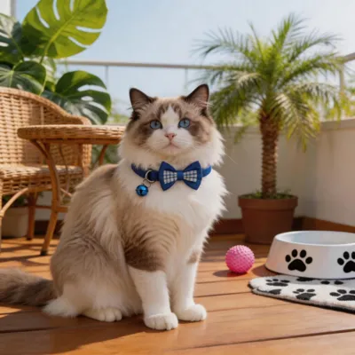 Foto do anúncio: Coleira Ajustável para Gatos com Laço Quadriculado e Pingente – Nylon para Porte Pequeno