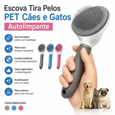 Foto do anúncio: Escova Tira Pelos PET Cães e Gatos Autolimpante Profissional com Botão