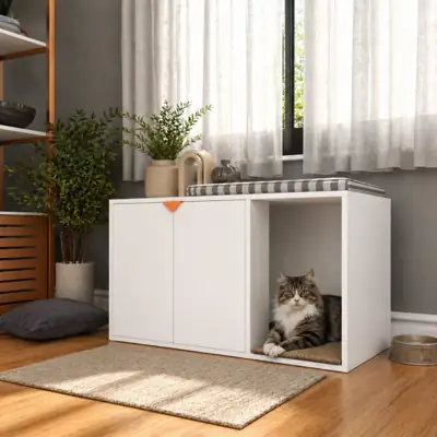 Foto do anúncio: Caixa de Areia Box Sanitário para Gatos Fechado Branco com Cobre