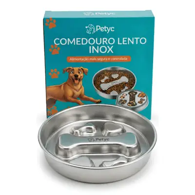 Foto do anúncio: Comedouro Lento Labirinto Aço Inox 1kg Petyc Cães Gatos Tigela Antigula
