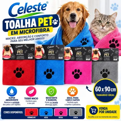 Foto do anúncio: Toalha Cachorro Gato Pet Microfibra 60x90cm Azul Rosa Cinza Vermelho