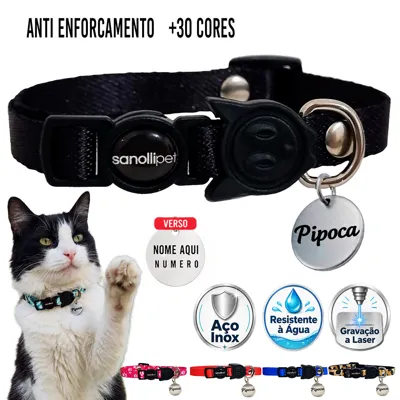 Foto do anúncio: Coleira Para Gato Com Plaquinha Em Aço Inox Silenciosa Nome Fecho Luxo