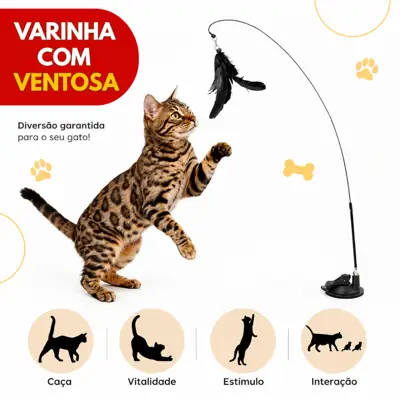 Foto do anúncio: Brinquedo Interativo Varinha Pena Com Ventosa Que Fixa No Chão