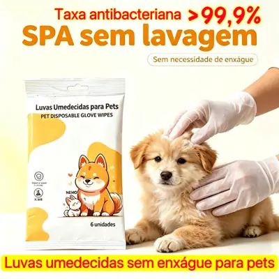 Foto do anúncio: Luvas Descartáveis Umedecidas para Banho de Pets, Limpeza Sem Água