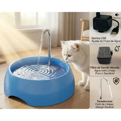 Foto do anúncio: Fonte Bebedouro Automático para Gatos 1,2 Litros Torneira Inox