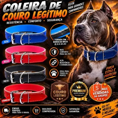 Foto do anúncio: Coleira para cães coleira de couro legítimo coleira de couro macia coleira forrada com borracha