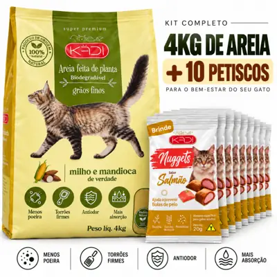 Foto do anúncio: Areia Gato Milho e Mandioca 4kg + 10 Petisco 20g Sabor Salmão