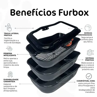 Foto do anúncio: Caixa Areia Furbox Bandeja Banheiro Gato Grande Peneira Alta Funda