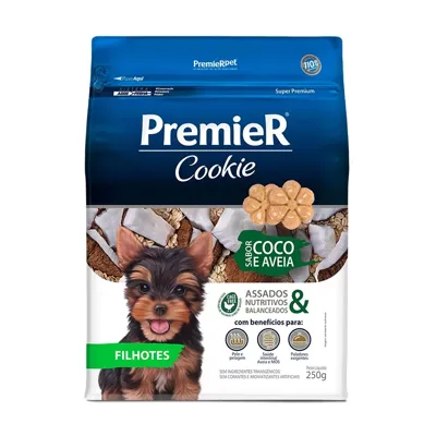 Foto do anúncio: Biscoito Premier Cookie Para Cães Filhotes De Pequeno Porte Sabor Coco E Aveia 250g