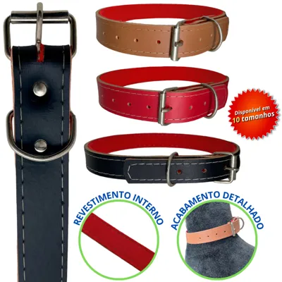 Foto do anúncio: Coleira de couro forrado ajustável para cães pequeno médio e grande porte resistente