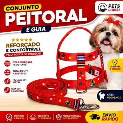 Foto do anúncio: Coleira Peitoral e Guia Estampado e Liso Cães e Gatos Porte Pequeno