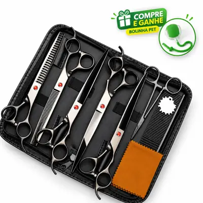 Foto do anúncio: Kit 7 Peças Tesouras para Tosa Pet Preto + Brinde Bola Elétrica