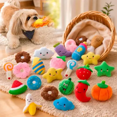 Foto do anúncio: Kit Brinquedos de Pelucia Apito Pet Cachorro Cães Mordedor Macio Resistente Pequeno Médio Porte