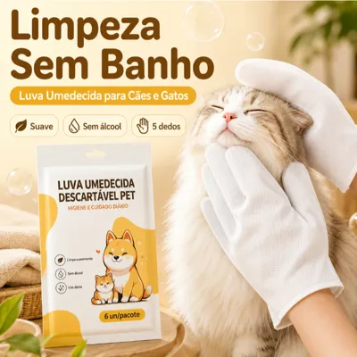 Foto do anúncio: Luva Umedecida Descartável Pet para Cães e Gatos Limpeza Sem Banho Higiene de Patas Pelos