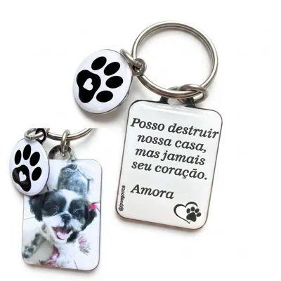 Foto do anúncio: Chaveiro Personalizado com Foto do seu Pet + Pingente Patinha Metal Resinado - Envie sua Foto e Frase