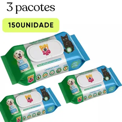 Foto do anúncio: KIT 3 LENÇO UMEDECIDO PET CACHORRO GATO PIPIZÃO SEM FRAGRANCIA PREMIUM 150 UNI CÃES