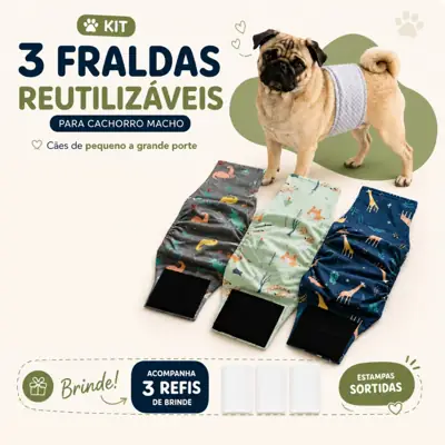 Foto do anúncio: Kit 3 Fraldas Laváveis Para Cachorro Macho Cão Reutilizável Anti Xixi