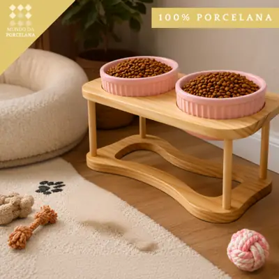 Foto do anúncio: Comedouro Duplo Porcelana Elevado Gato Cão Cachorro Bebedouro Petshop