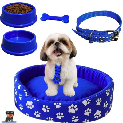 Foto do anúncio: Kit Para Cachorro Simples Luxuoso Pequeno Cama Pet Comedouro Para Cachorro
