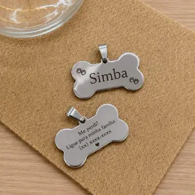 Foto do anúncio: Placa Identificação Pet Personalizada Inox Gravada a Laser Nome