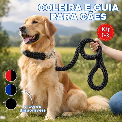 Foto do anúncio: Coleira e Guia para Cães Nylon Traçacada de Oito Fios Corda Grande Pequeno, Médio e Grande Porte