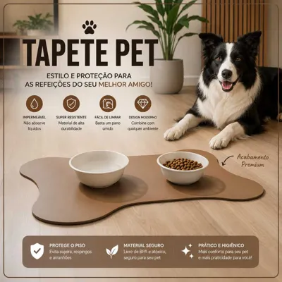 Foto do anúncio: Tapete Pet Comedouro Cachorro Couro Antiderrapante Impermeavel Design Osso Resistente