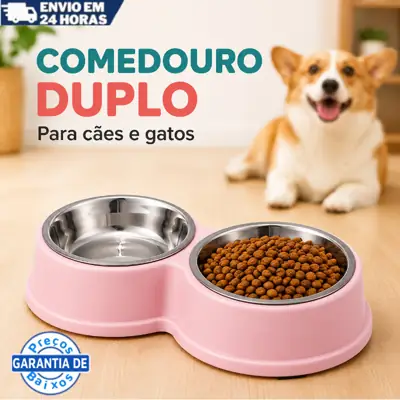 Foto do anúncio: Kit Comedouro e Bebedouro Duplo Inox com Superfície Antiderrapante