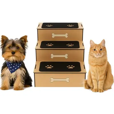 Foto do anúncio: Escadinha Escada Em Mdf P/ Cães e Gatos Com carpete Antiderrapante e 3 degraus