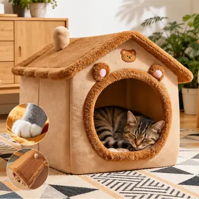Foto do anúncio: Casinha para Gato Cama Toca de Pelúcia Macia Desmontável e Lavável com Almofada Tamanhos P M G