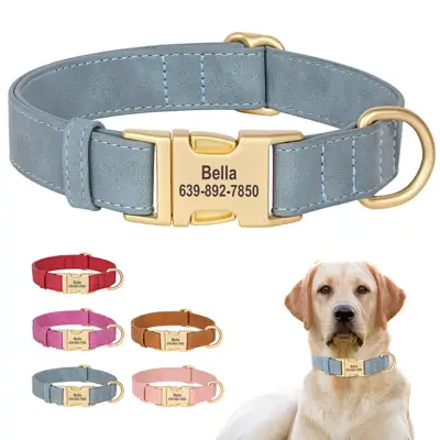 Foto do anúncio: Coleira Personalizada De Couro Macio Com De Cachorro Placa De Identificação De Animal De Estimação Gravada S M L