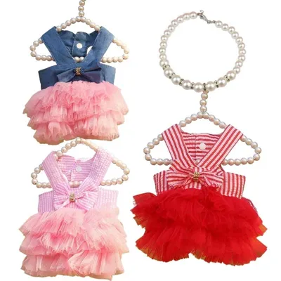Foto do anúncio: Vestido De Cachorro Para Shih Tzu Lace Tulle De Verão Listras Saia De Princesa Casamento Com Roupas De Gato De Laço