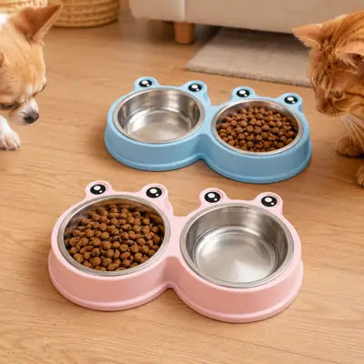 Foto do anúncio: Comedouro e Bebedouro Duplo para Gatos Inox de Sapinho - Pote Pet