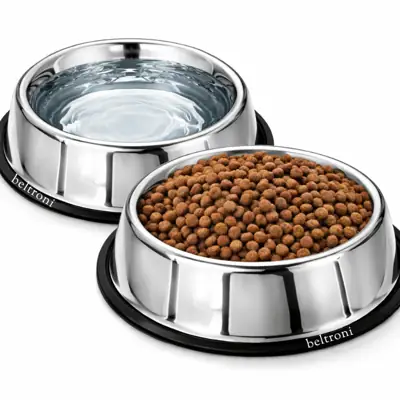 Foto do anúncio: Kit 2 Potes Tigela 900ml Grandes de Inox Para Gato Cachorro Comedouro Pet Com Base Antiderrapante