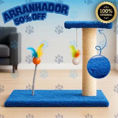 Foto do anúncio: Arranhador Para Gatos com Poste, Bolinha, Pena e Base Estável - Mola