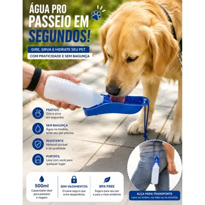 Foto do anúncio: Garrafa Bebedouro Portatil Cachorro Gato Pet Bandeja 500ml Passeio Compacto