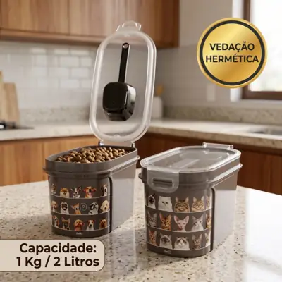 Foto do anúncio: Porta Ração 2L Dispenser Pote Tampa Hermética Dosador Cachorro Gato