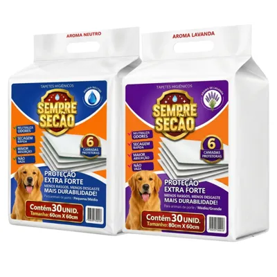 Foto do anúncio: Tapete Higiênico Sempre Secão para Cães 60x60 80x60 30 Un 6 Camadas Super Absorvente Anti