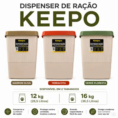 Foto do anúncio: Armazenador de Ração Dispenser 26,5l (até 12kg) Keepo Plast Pet cores