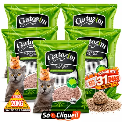 Foto do anúncio: Kit 5 Pacotes Areia de Gato Gatozim 20KG Granulado Forma Torrões Firmes Controle De Odores Econômico Natural