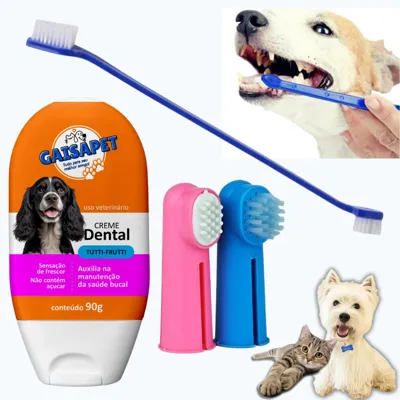 Foto do anúncio: Kit Escova De Dente Pet + Pasta De Dente Para Cachorro Gato Dedeira Creme Dental Pet