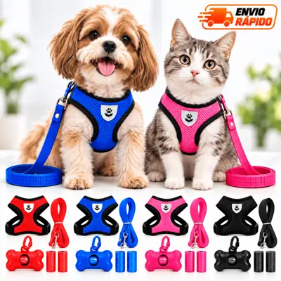 Foto do anúncio: Kit Coleira Peitoral com Guia para Cachorro e Gato Ajustável Respirável