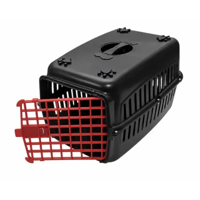 Foto do anúncio: caixa de transporte para cachorro gato coelho reforçada top qualidade preta porta vermelha