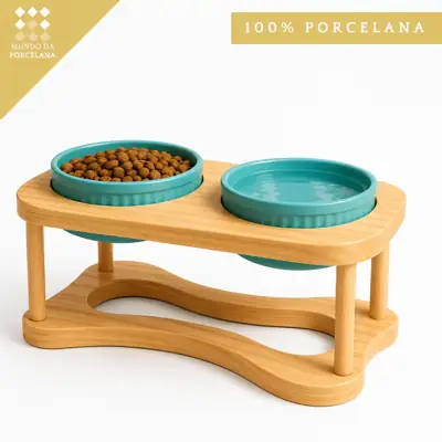 Foto do anúncio: Comedouro Elevado Duplo Gato Cachorro Tigela Porcelana 190ml Suporte