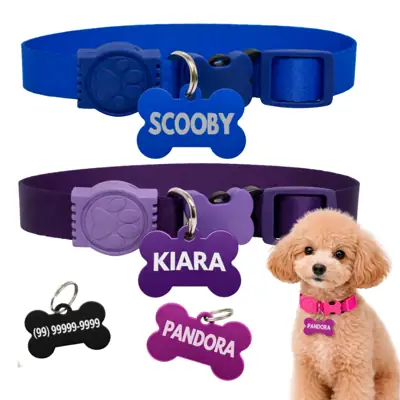 Foto do anúncio: Coleira Para Cachorro personalizada com nome e telefone Tag plaquinha