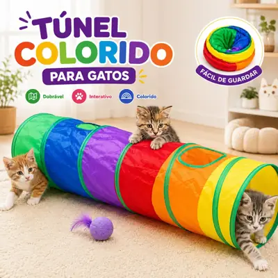 Foto do anúncio: Túnel Colorido Gato Interativo Cachorro Labirinto Dobrável Pet