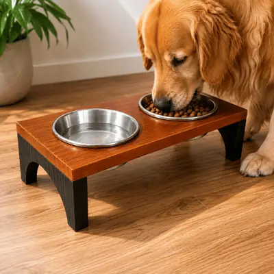 Foto do anúncio: Comedor Cachorro Gato Suporte Elevado Pet Duplo Madeira Tigela Aluminio