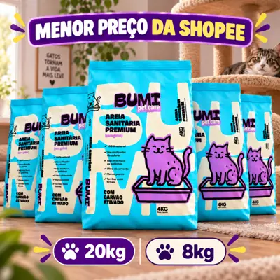 Foto do anúncio: Kit Areia Sanitária Biodegradável Esmectita com Carvão Ativado 4kg Bumi